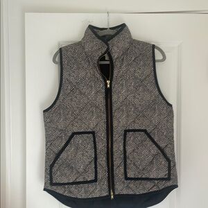 J. Crew Black and Gray Quilted Vest with High Collar